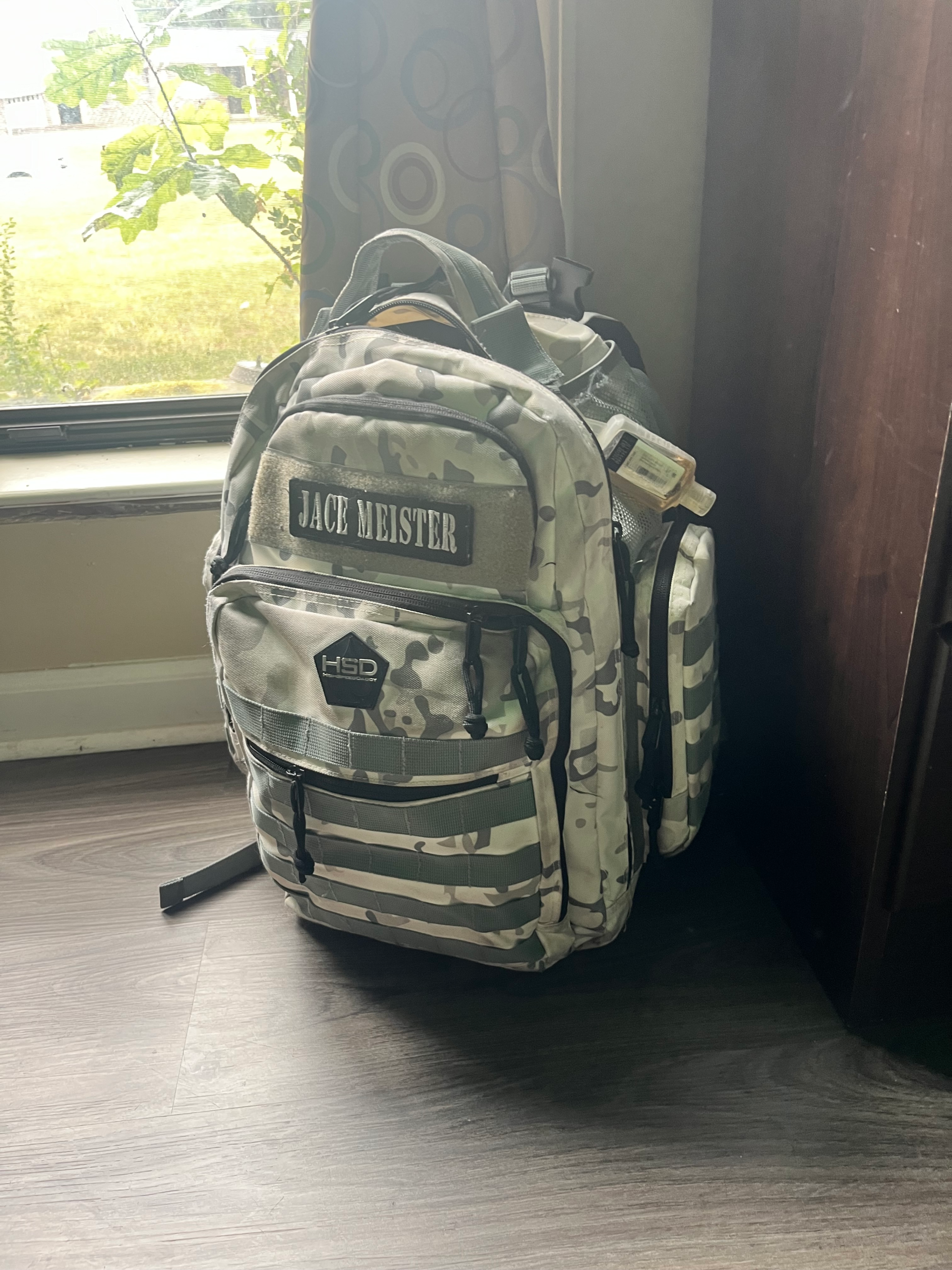 Hospital go-bag packed with medical supplies and comfort items